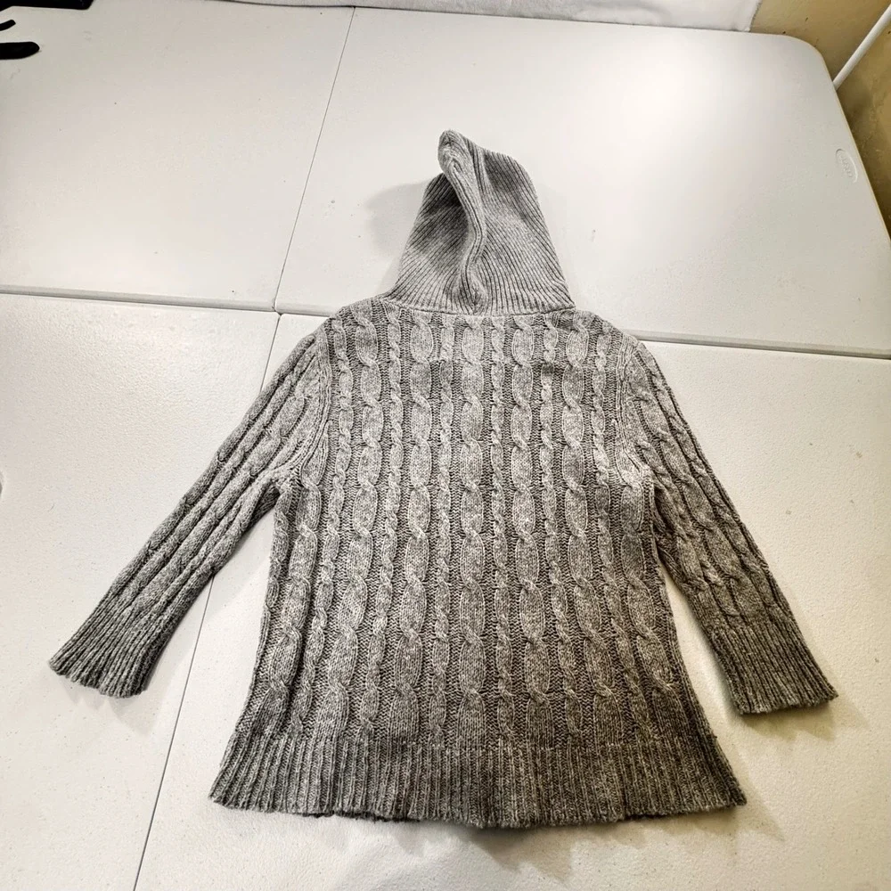 Y2K Between Me & You Womens Gray Cable Knit Hooded Cardigan Sweater Sz L baydoll